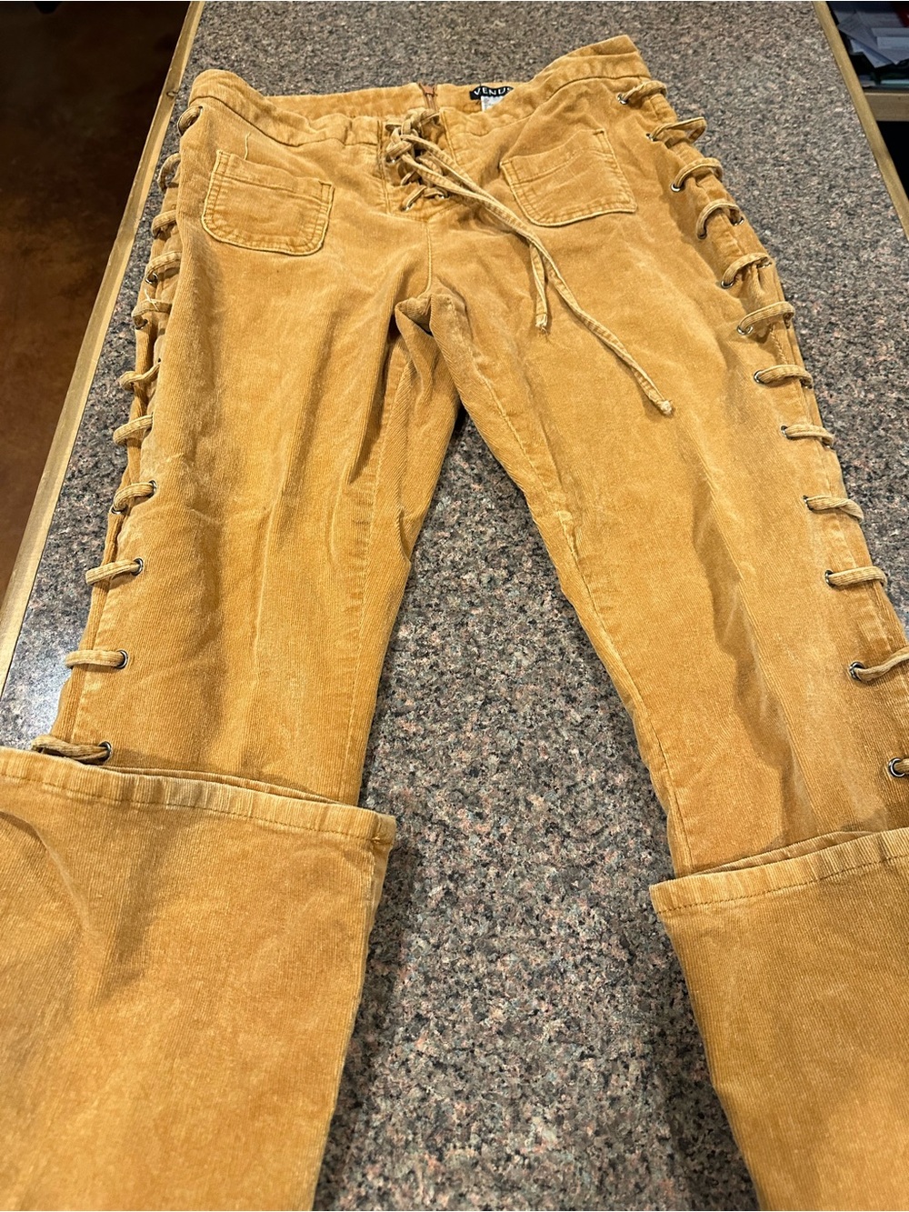 VENUS Mustard Corduroy Lace-Up Side Jeans